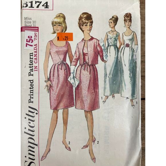 Vintage Simplicity Dress & Jacket Size 10 Sew Pattern 6174 Retro Style - Picture 2 of 7